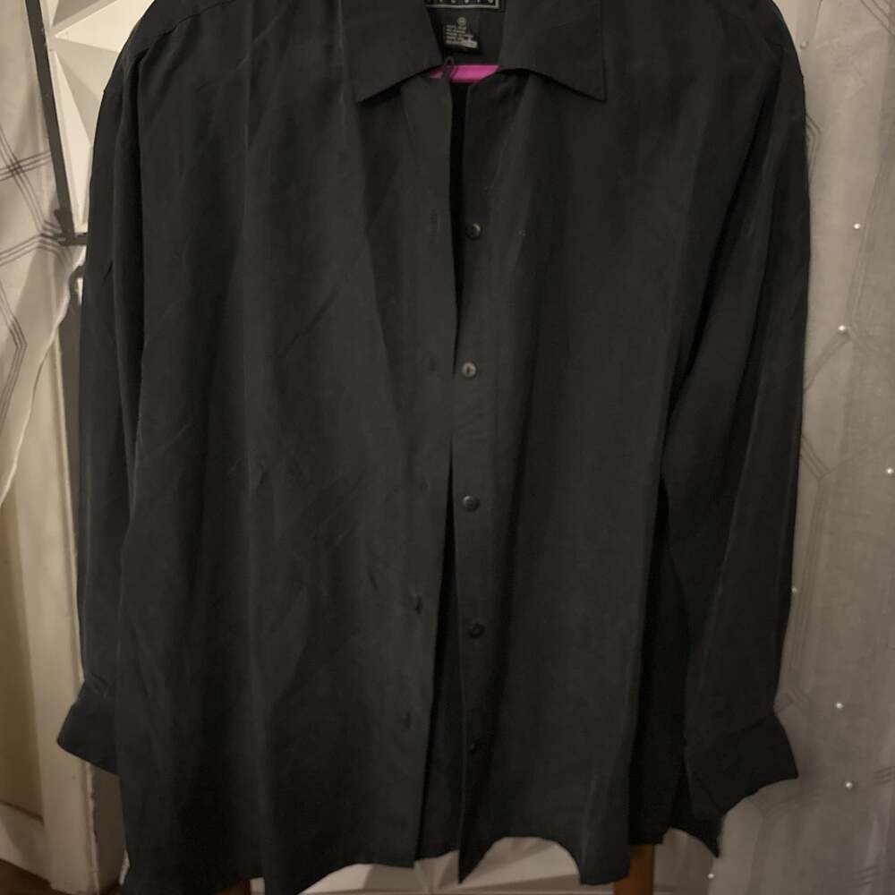 Women 100% Silk Black Button Down Shirt